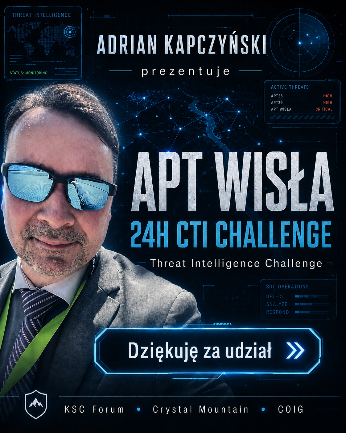 APT WISŁA – 24H CTI Challenge. Adrian Kapczyński prezentuje. Dziękuję za udział.
